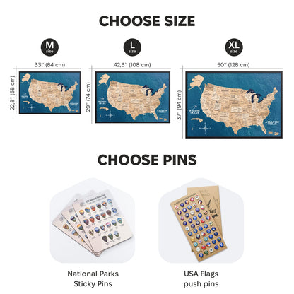 3D Wooden USA Map on Board Gold