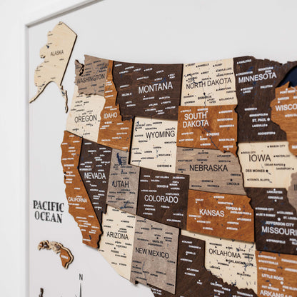3D Wooden USA Map on Board Multicolor