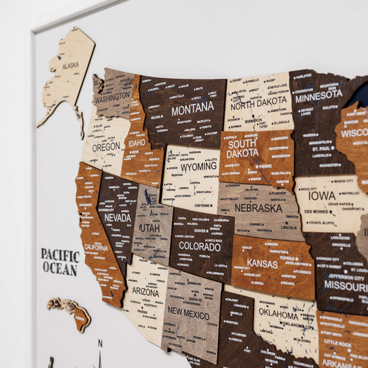 3D Wooden USA Map on Board Multicolor