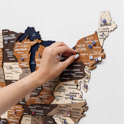 3D Wooden USA Map on Board Multicolor