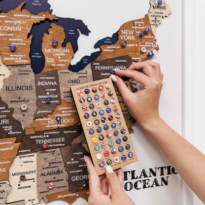 3D Wooden USA Map on Board Multicolor