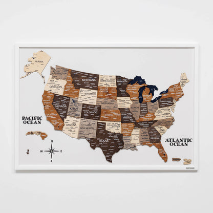 3D Wooden USA Map on Board Multicolor