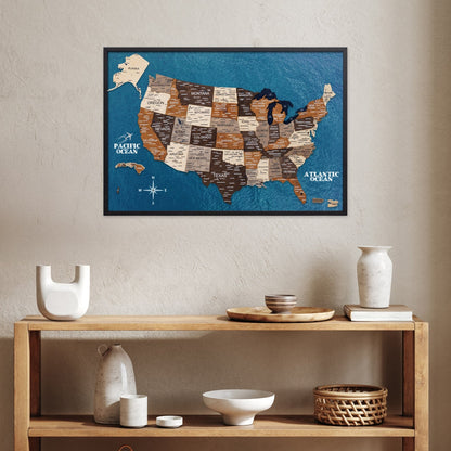 3D Wooden USA Map on Board Multicolor