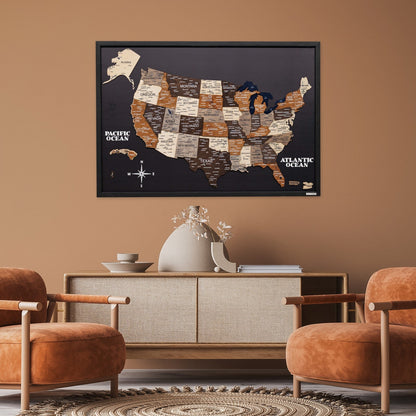 3D Wooden USA Map on Board Multicolor