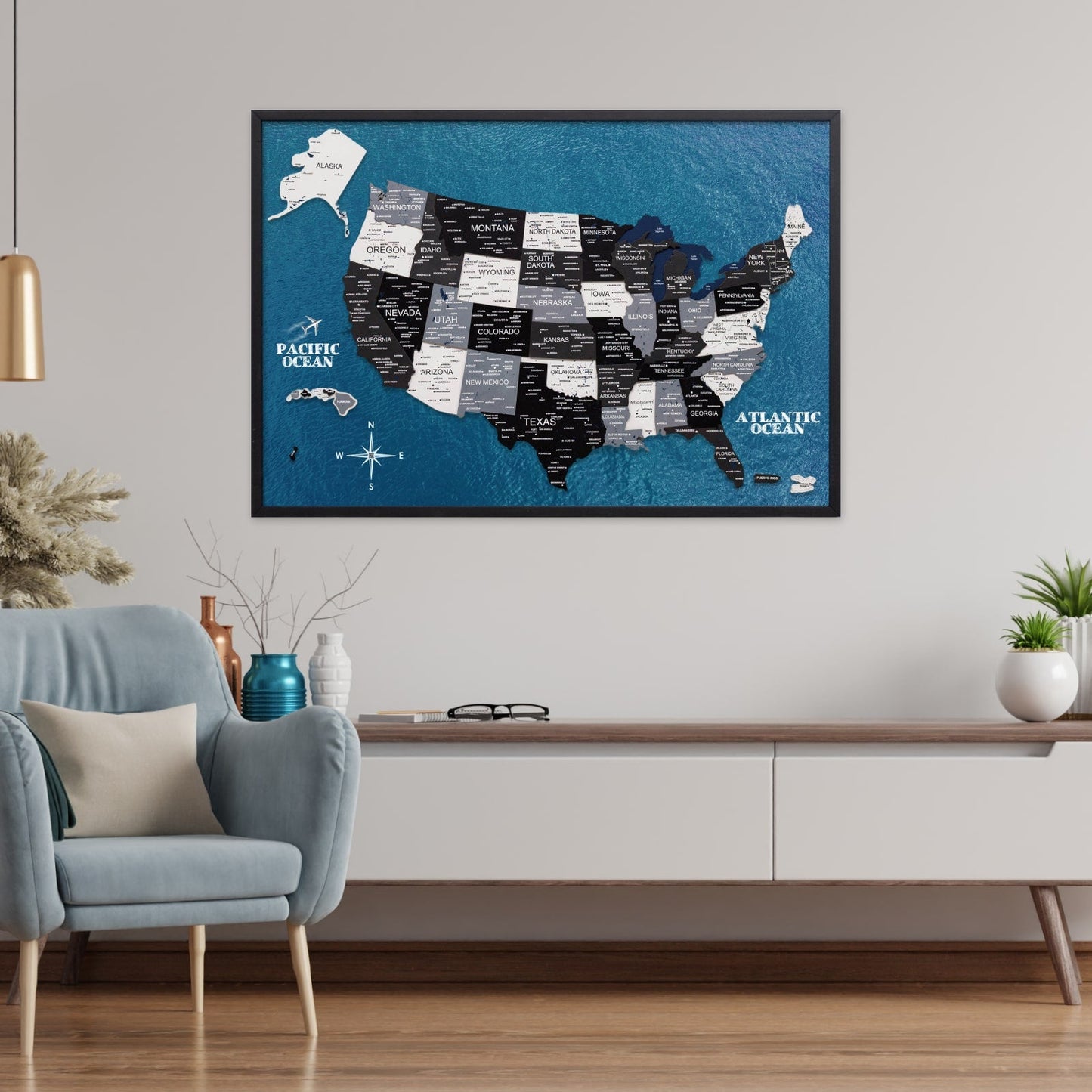 3D Wooden USA Map on Board Nordik