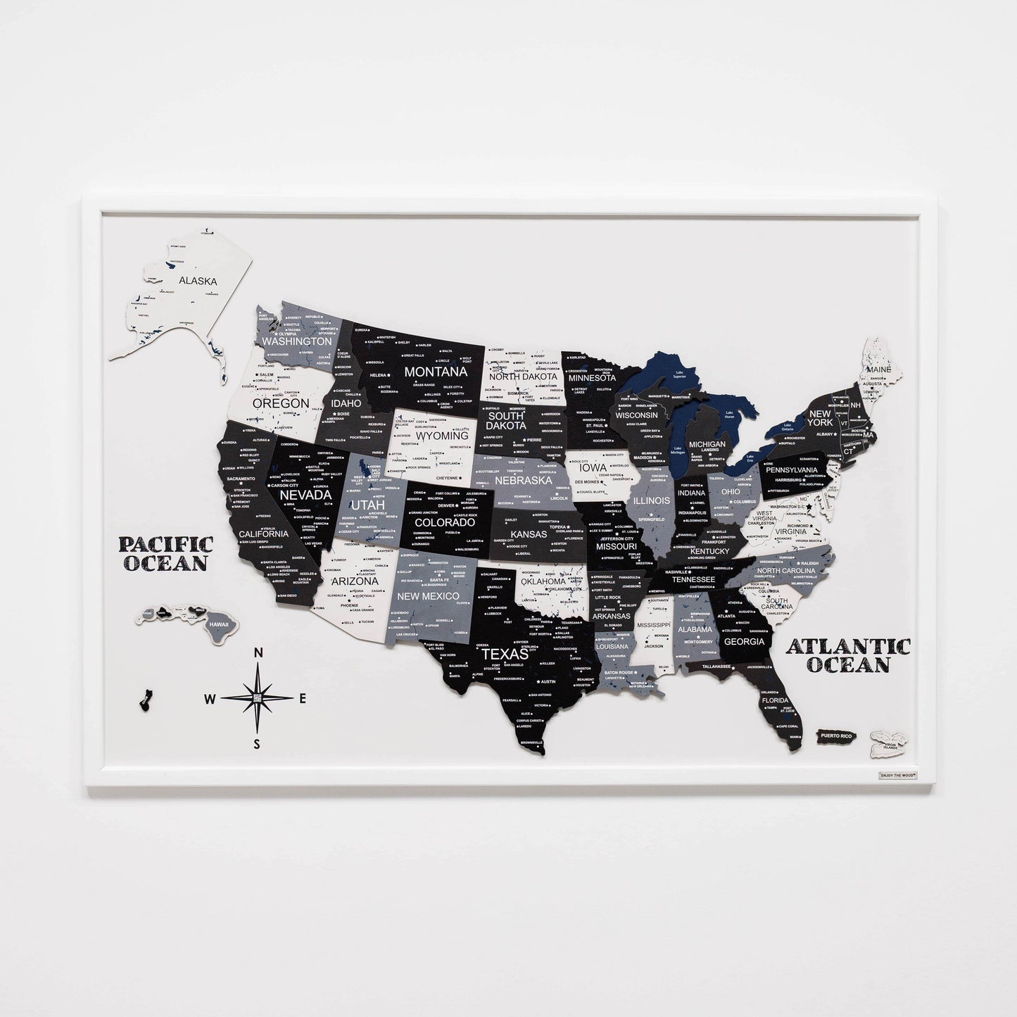 3D Wooden USA Map on Board Nordik