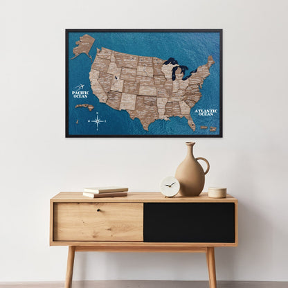 3D Wooden USA Map on Board - Terra