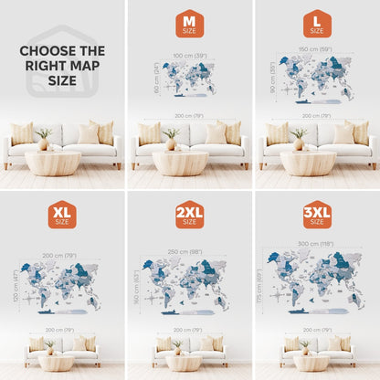 3D Wooden World Map Aqua
