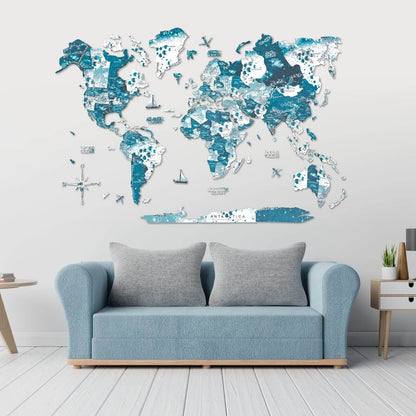 3D Wooden World Map Aurora