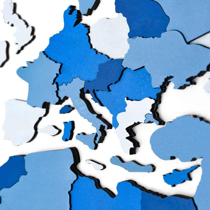 3D Wooden World Map Azure