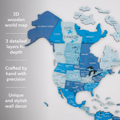 3D Wooden World Map Azure