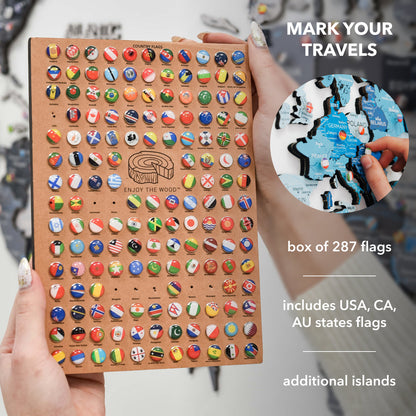 3D Wooden World Map Azure