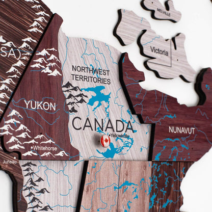 3D Wooden World Map Cappuccino