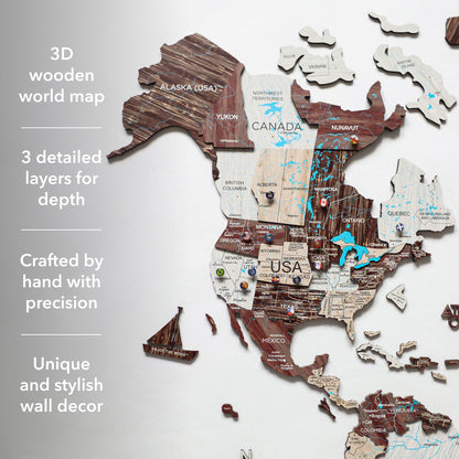 3D Luminous Colored Wooden World Map Cappuccino