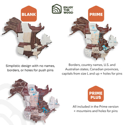 3D Wooden World Map Cappuccino