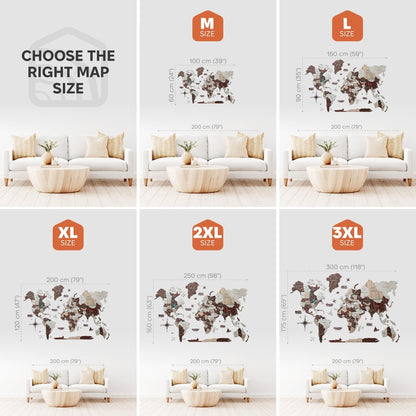 3D Wooden World Map Cappuccino