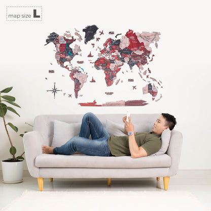 3D Wooden World Map Cliff