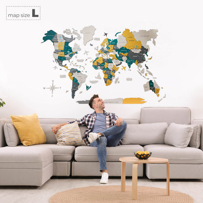 3D Wooden World Map Country