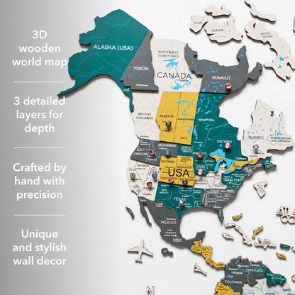 3D Wooden World Map Country