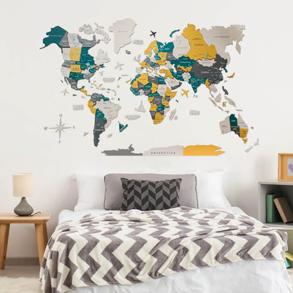 3D Wooden World Map Country
