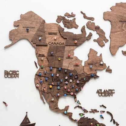 3D Wooden World Map Dark Walnut