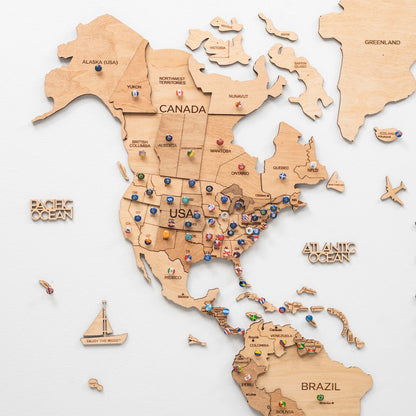 3D Wooden World Map Gold