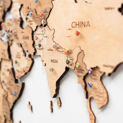 3D Wooden World Map Gold