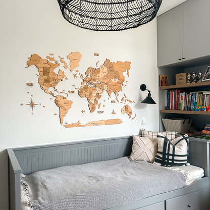 3D Wooden World Map Gold
