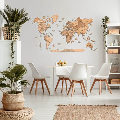 3D Wooden World Map Gold