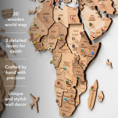 3D Wooden World Map Gold