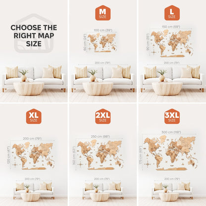 3D Wooden World Map Gold