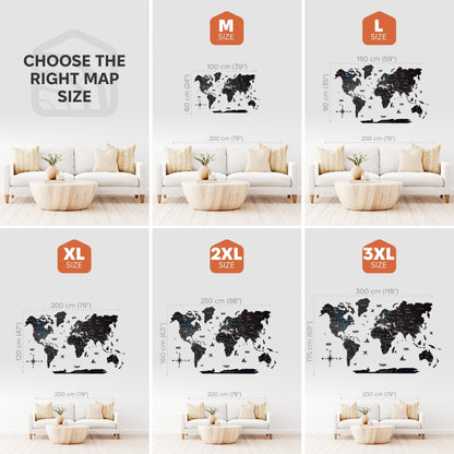 3D Wooden World Map Midnight
