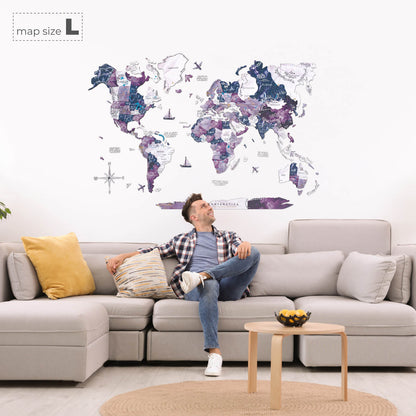 3D Wooden World Map Milky Way