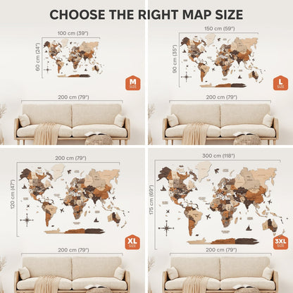 3D Wooden World Map Multicolor