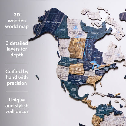 3D Luminous Colored Wooden World Map Mystery