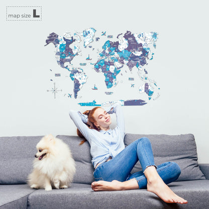 3D Wooden World Map Ocean