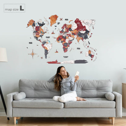 3D Wooden World Map Onyx