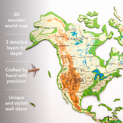 3D Luminous Colored Wooden World Map Physical
