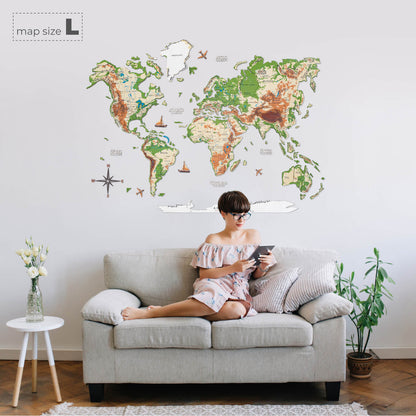 3D Wooden World Map Physical