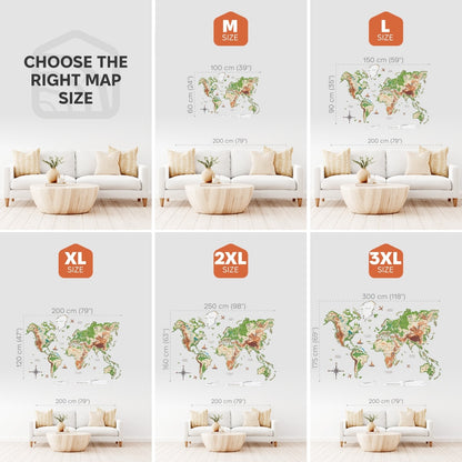 3D Wooden World Map Physical