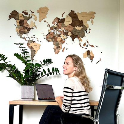 3D Wooden World Map Smokey