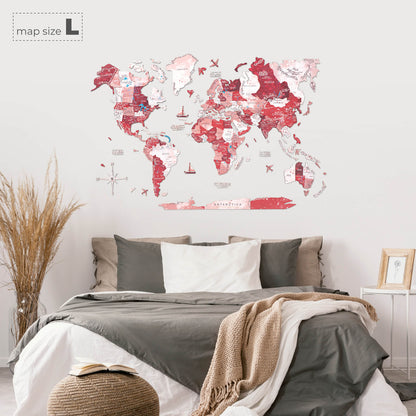 3D Wooden World Map Volcano
