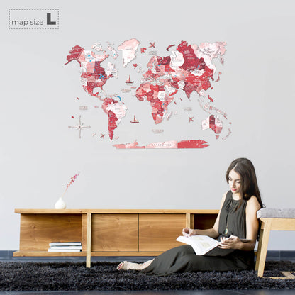 3D Wooden World Map Volcano