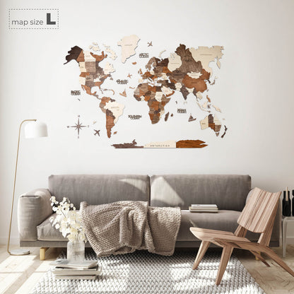 3D Wooden World Map Multicolor (for US only)