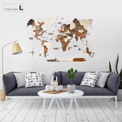 3D Wooden World Map Multicolor (for US only)