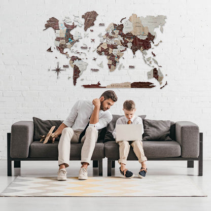 3D Luminous Colored Wooden World Map Cappuccino