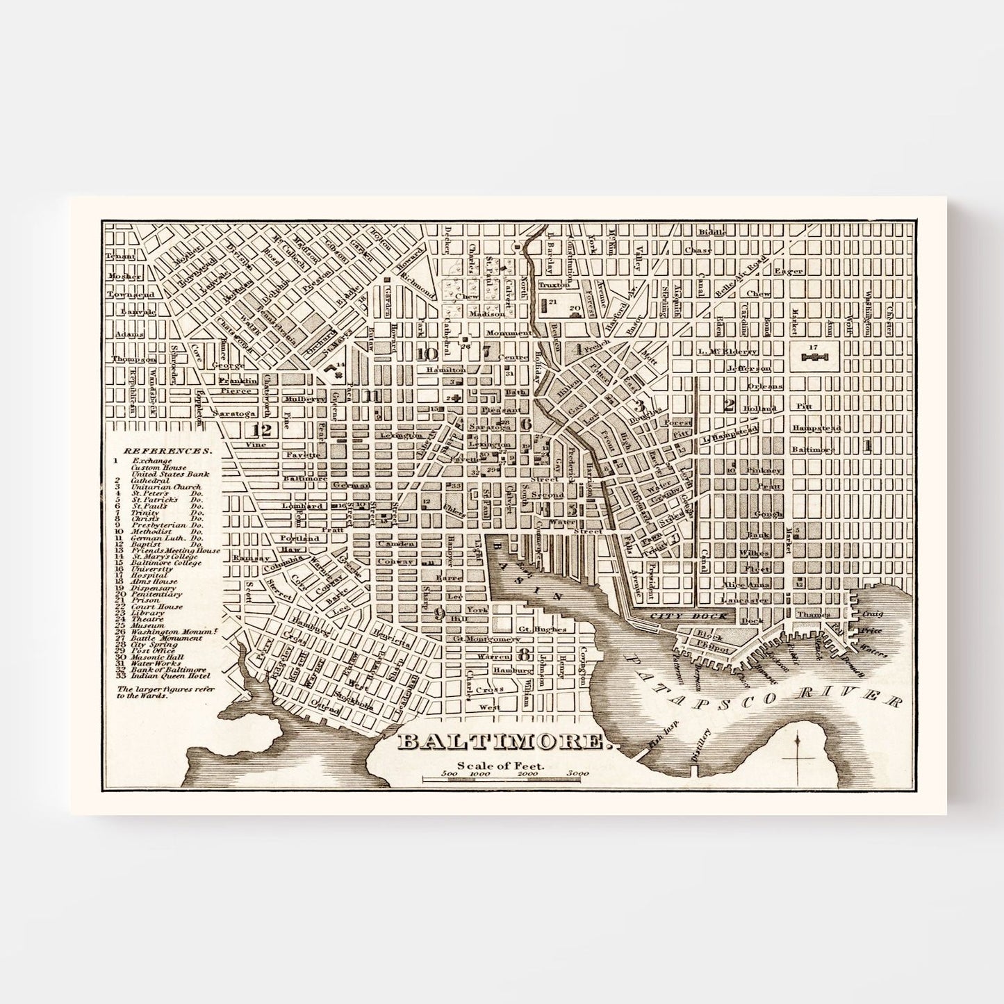 Vintage Map of Baltimore, Maryland 1846