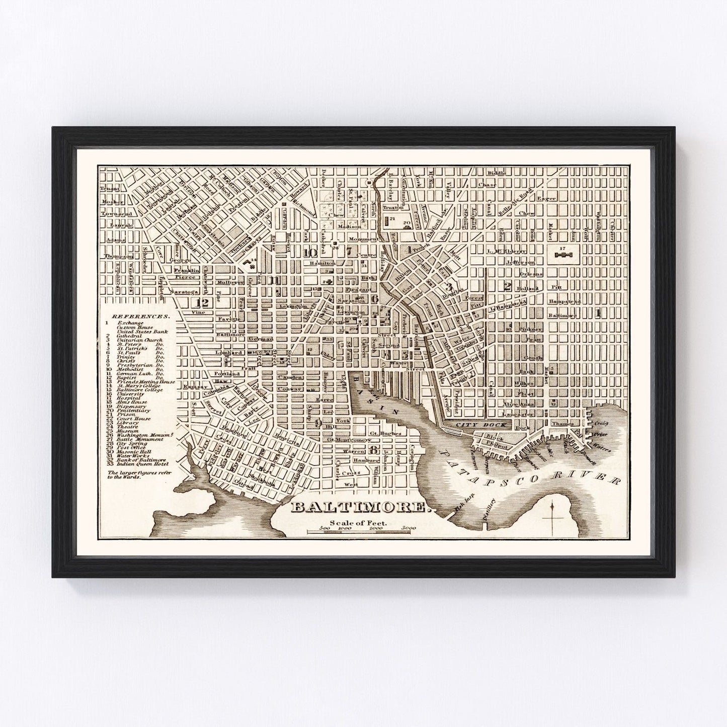 Vintage Map of Baltimore, Maryland 1846
