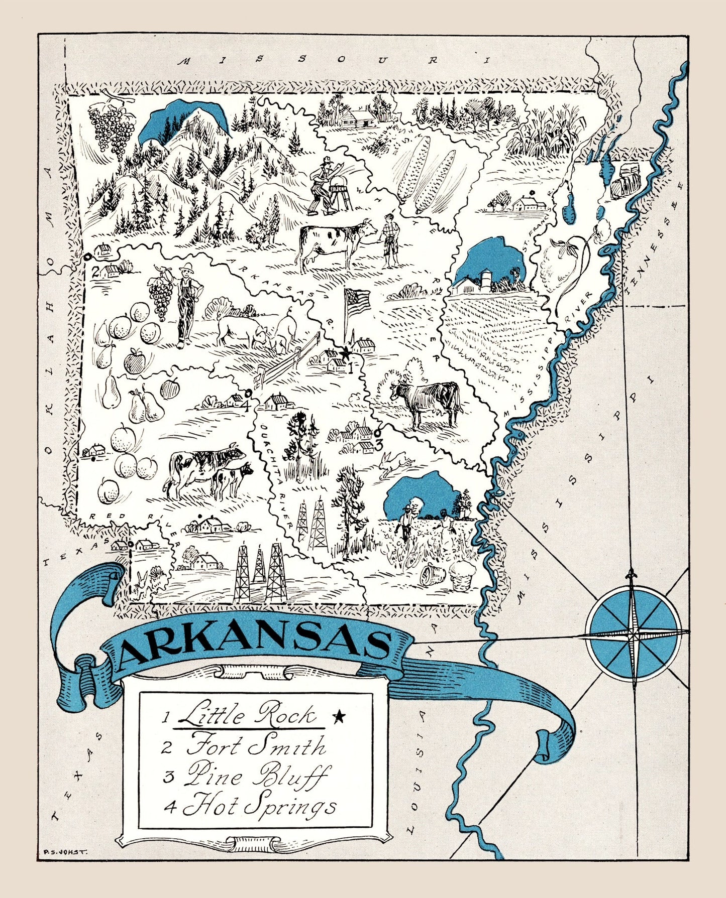 Vintage Map of Arkansas 1931