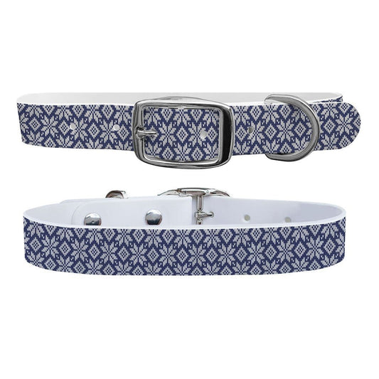 Snowflake Navy Knit Dog Collar